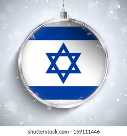 Vector - Merry Christmas Silver Ball with Flag Israel