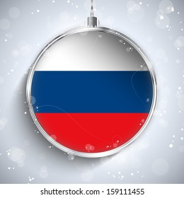 Vector - Merry Christmas Silver Ball with Flag Russia