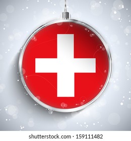 Vector - Merry Christmas Silver Ball with Flag Switzerland