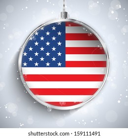 Vector - Merry Christmas Silver Ball with Flag USA