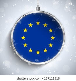 Vector - Merry Christmas Silver Ball with Flag Europe