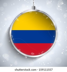 Vector - Merry Christmas Silver Ball with Flag Colombia