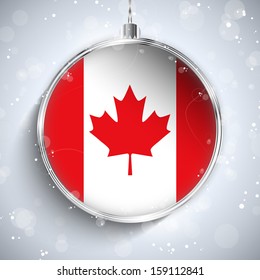 Vector - Merry Christmas Silver Ball with Flag Canada