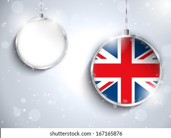 Vector - Merry Christmas Silver Ball with Flag United Kingdom UK