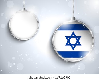 Vector - Merry Christmas Silver Ball with Flag Israel