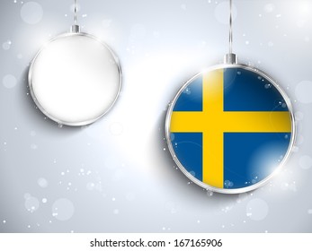 Vector - Merry Christmas Silver Ball with Flag Sweden