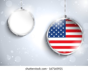 Vector - Merry Christmas Silver Ball with Flag USA