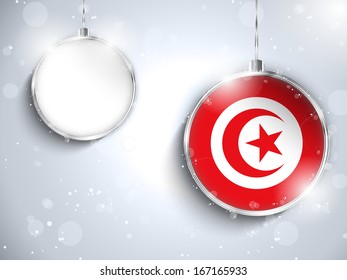 Vector - Merry Christmas Silver Ball with Flag Tunisia