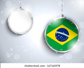 Vector - Merry Christmas Silver Ball with Flag Brazil