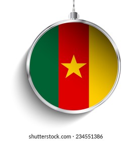 Vector - Merry Christmas Silver Ball with Flag Cameroon