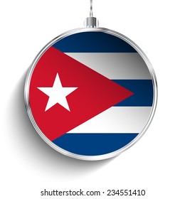 Vector - Merry Christmas Silver Ball with Flag Cuba