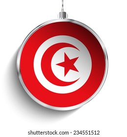 Vector - Merry Christmas Silver Ball with Flag Tunisia