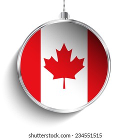 Vector - Merry Christmas Silver Ball with Flag Canada