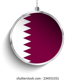 Vector - Merry Christmas Silver Ball with Flag Qatar