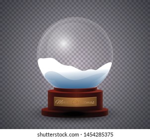 Vector Merry Christmas snow globe isolated.  Snow globe ball, Christmas concept. Vector illustration