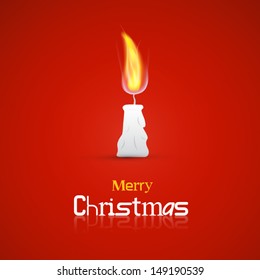 Vector Merry Christmas Theme - Burning Candle on Red Background 