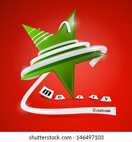 Vector Merry Christmas theme - green star on red background 