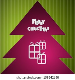 Vector Merry Christmas Theme on Green and Violet Background Made from Paper 