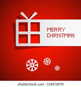 Vector Merry Christmas Theme - Present Made From Paper on Red Background 