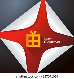 Vector Merry Christmas Theme - Present Box Made From Paper on Red Sticker