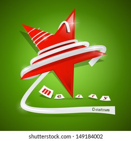 Vector Merry Christmas Theme - Red Star on Green Background 