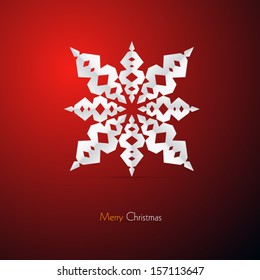 Vector Merry Christmas Theme - Snowflake Made From Paper on Red Background 