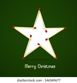 Vector Merry Christmas theme - star made of matches and paper on green background
