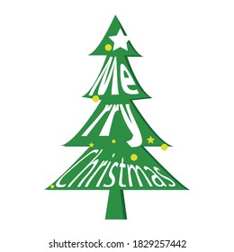 Vektor frohe Weihnachtsbaum in grüner Farbe. Frohe Weihnachtsschrift auf Baumdesign