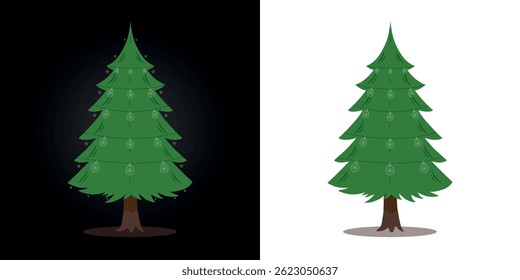 Vector Merry Christmas tree, green color pine tree illustration, with Christmas ball, star decoration
