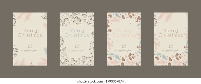 Vector Merry Christmas vertical banner template on light background. Winter sale fair pattern. New Year seasonal celebration greeting card. Pinecone Xmas branches with frame leaves isolated fir