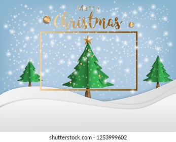 vector merry christmas and winter season with  landscape and snow