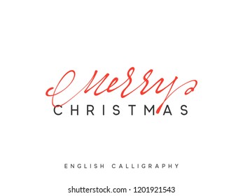 Vector Merry Christmas. Xmas hand drawn calligraphy lettering. Greeting card with red handwritten text