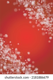 Vector Merry Christmass and New Year Glitter Snowfall Background. White and Silver Defocused Light Spots on Red Gradient. Magic Fantasy Bokeh Glowing Design. Falling Snow Effect. Illuminared Design
