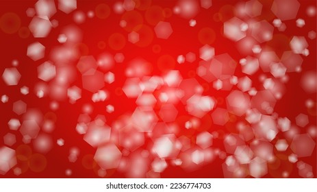 Vector Feliz Navidad y fondo de nevada de Año Nuevo. Puntos de luz desenfocados en el degradado rojo. Diseño brillante de Bokeh con fantasía mágica. Caer Efecto Nieve. Diseño de marco iluminado.
