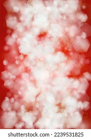Vector Feliz Navidad y fondo de nevada de Año Nuevo. Los focos de luz desenfocados en blanco y plateado sobre el gradiente rojo. Diseño brillante de Bokeh con fantasía mágica. Caer Efecto Nieve. Diseño de marco festivo