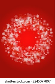 Vector Merry Christmass and New Year Glitter Snowfall Background. White and Silver Defocused Light Spots on Red Gradient. Magic Fantasy Bokeh Glowing Design. Falling Snow Effect. Christmass Poster