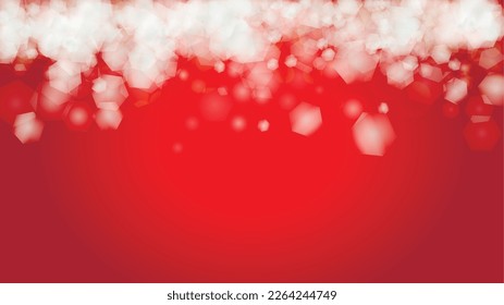 Vektor Frohe Weihnachtsmesse und Neujahr Glitter Schneefall Hintergrund. Enfokussierte Lichtpunkte auf rotem Farbverlauf. Magic Fantasy Bokeh Gaming Design. Fallender Schneeeffekt. Belichteter Rahmen.