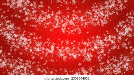 Vector Merry Christmass and New Year Glitter Snowfall Background. Defocused Light Spots on Red Gradient. Magic Fantasy Bokeh Glowing Design. Falling Snow Effect. Illuminated Frame Design.