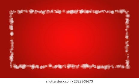 Vector Merry Christmass and New Year Glitter Snowfall Background. Defocused Light Spots on Red Gradient. Magic Fantasy Bokeh Glowing Design. Falling Snow Effect. Illuminated Frame Design.