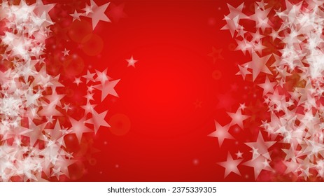 Vector Feliz Navidad y fondo de nevada de Año Nuevo. Puntos de luz desenfocados en el degradado rojo. Diseño brillante de Bokeh con fantasía mágica. Caer Efecto Nieve. Diseño de marco iluminado.