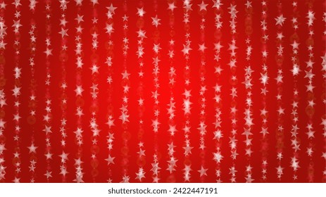 Vector Feliz Navidad y fondo de nevada de Año Nuevo. Puntos de luz desenfocados en el degradado rojo. Diseño brillante de Bokeh con fantasía mágica. Caer Efecto Nieve. Diseño de marco iluminado.