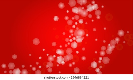 Vector Feliz Navidad y el año Nuevo Brillo Fondo de nevada. Puntos de luz desenfocados en el degradado rojo. Magic Fantasy Bokeh Diseño brillante. Efecto Nieve Caída. Diseño de marco iluminado.