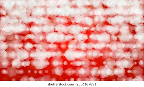 Vector Merry Christmass and New Year Glitter Snowfall Background. Defocused Light Spots on Red Gradient. Magic Fantasy Bokeh Glowing Design. Falling Snow Effect. Illuminated Frame Design.