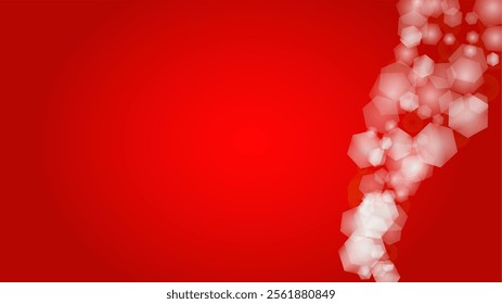 Vector Merry Christmass and New Year Glitter Snowfall Background. Defocused Light Spots on Red Gradient. Magic Fantasy Bokeh Glowing Design. Falling Snow Effect. Illuminated Frame Design.