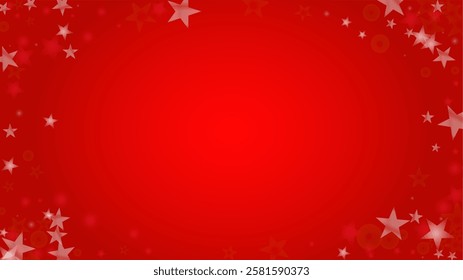 Vector Merry Christmass and New Year Glitter Snowfall Background. Defocused Light Spots on Red Gradient. Magic Fantasy Bokeh Glowing Design. Falling Snow Effect. Illuminated Frame Design.