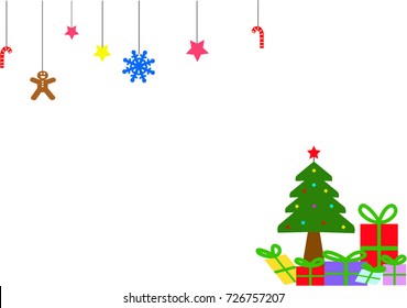 Vector - Merry x'mas and Happy new year isolated on white background. Star, gingerbread, candy cane, snow, tree, gift boxes.