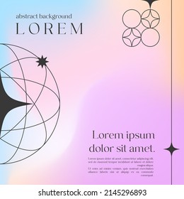 Vector mesh gradient background with wireframe geometric shapes and copy space for text.Abstract illustration in y2k aesthetic.Pastel colors.Trendy minimalist design for banners,social media,covers.