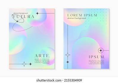 Fondos de degradado de malla vectorial con formas de malla alambrada, esferas futuristas y arcos.Ilustraciones abstractas en estética y2k.Colores pasteles.Diseños minimalistas de moda para banners, medios sociales, portadas.