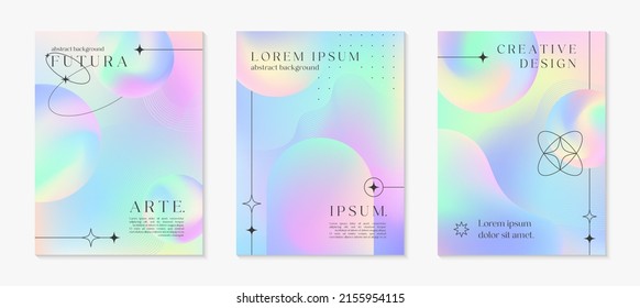 Vector mesh gradient backgrounds and wireframe shapes futuristic spheres   arches Abstract illustrations in y2k aesthetic Pastel colors Trendy minimalist designs for banners social media covers 
