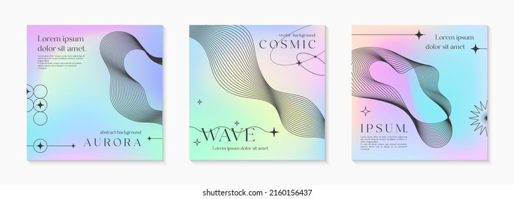Vector mesh gradient backgrounds with wireframe geometric shapes,copy space for text.Abstract illustrations in y2k aesthetic.Pastel colors.Trendy minimalist designs for banners,social media,covers.